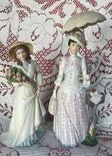 Victorian Lady Porcelain Figurines 1988 Avon/Homeco 11” & 9” Tall