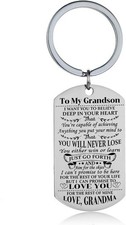 Keychain Gift for Grandson from Grandma Grandpa Dog Tag Keyring Birthday Gift