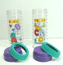 Lot Of 2 Vtg Playtex Decorated Drop In Bottles ABC Gator Bear Cat Dog