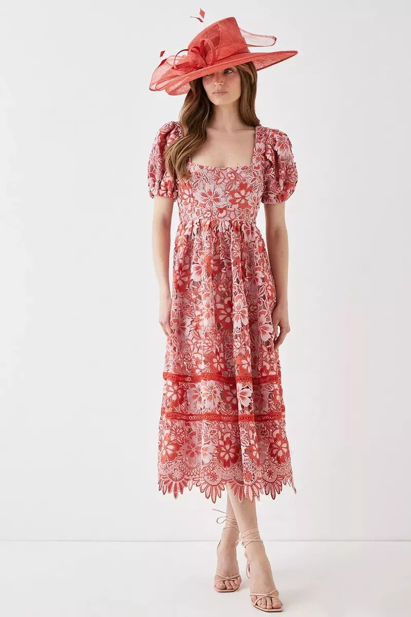 COAST Square Neck Lace Dress With Puff Sleeve SIZE 10 NEW WITH TAG