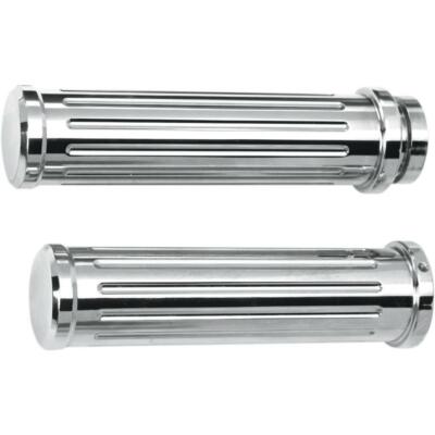Pro One Chrome Grooved 1'' Motorcycle Grips 82-20 Harley Touring Softail XL