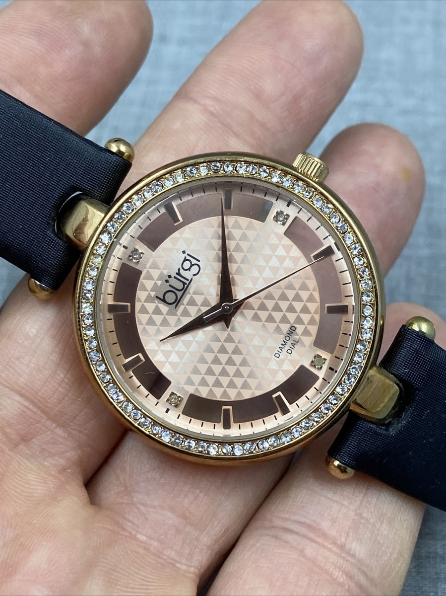 Burgi Rose Gold Plated Diamond Dial Marker Stain Leather  display picture 2