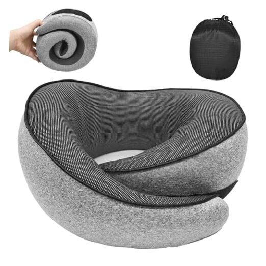 Travel Pillow,with 100% Pure Memory Foam and 360° Support Soft Stowable Neck