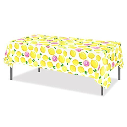 2 Pcs Plastic Tablecloth Summer Table Cover Disposable Rectangle Table Lemon - Image 2 of 4