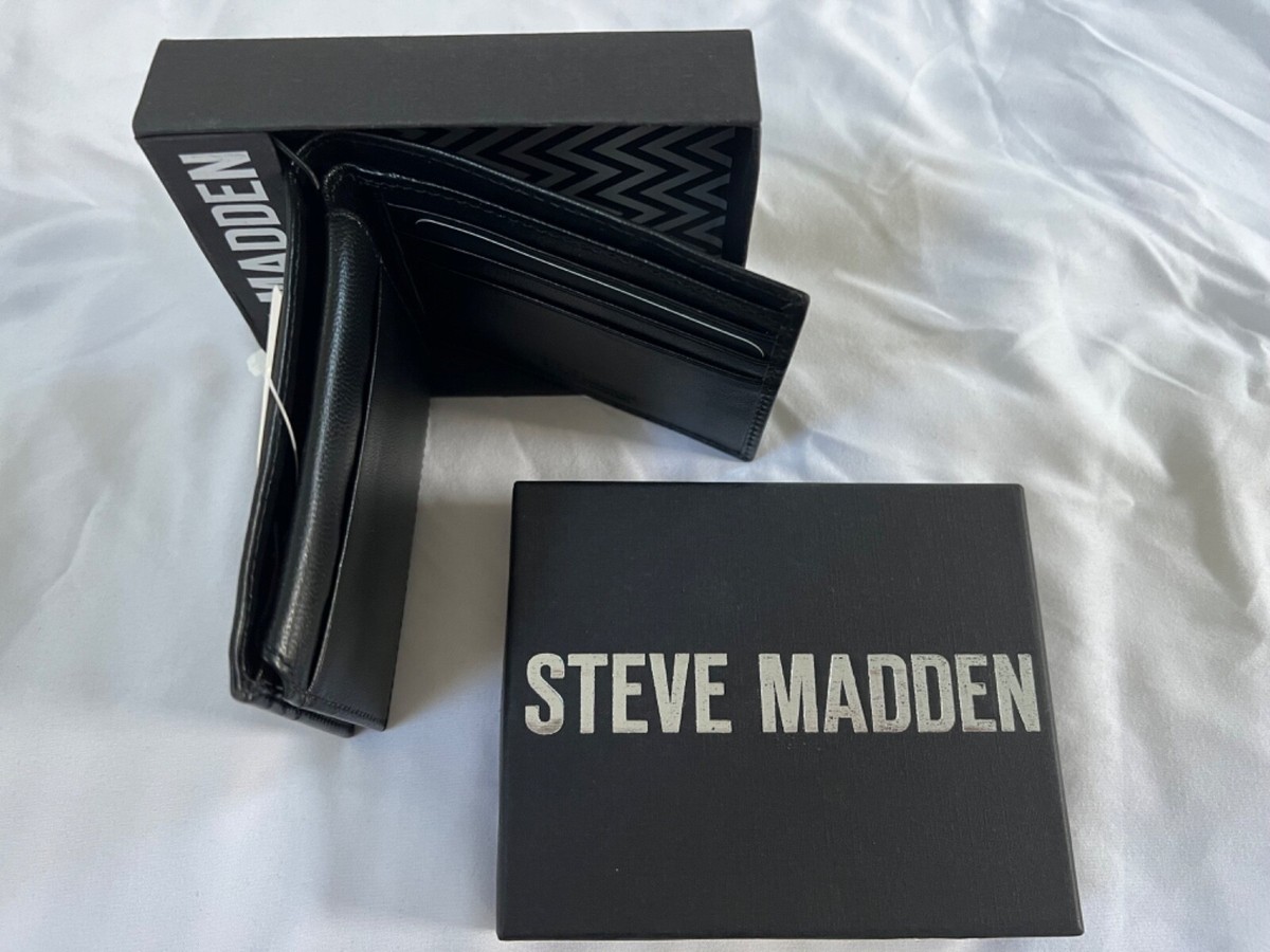 🆕 RARE/STEVE MADDEN PASSCASE WALLET GENUINE BLACK LEATHER RFID  