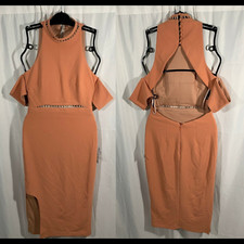 NWT $195 Bariano Australia Halter Cold Shoulder Dress in Deep Blush [SZ 4 ] F566