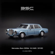 BSC 1/64 Scale Mercedes-Benz 300SEL W109 AMG Blue Diecast Cat Model Toy 