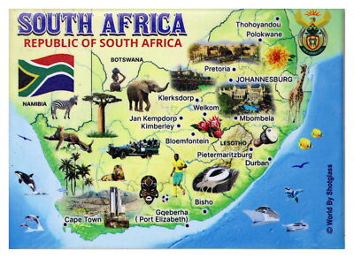 South Africa (RSA) Graphic Map and Attractions Souvenir Fridge Magnet 2.5'' X 3.5