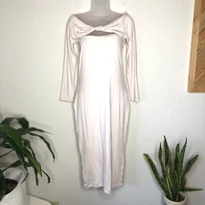 Ser.O.Ya Seroya Midi Dress Irene Large Bodycon Cutout Long Sleeve Stretch Beige