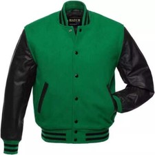 Hatch Sports Men’s Varsity Baseball Jacket Wool Body Genuine Cowhide Leather Arm