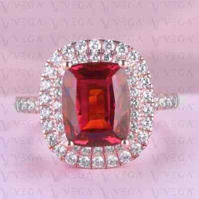 4.00Ct Cushion Cut Natural Ruby & Diamond Engagement Ring 18K Rose Gold Plated