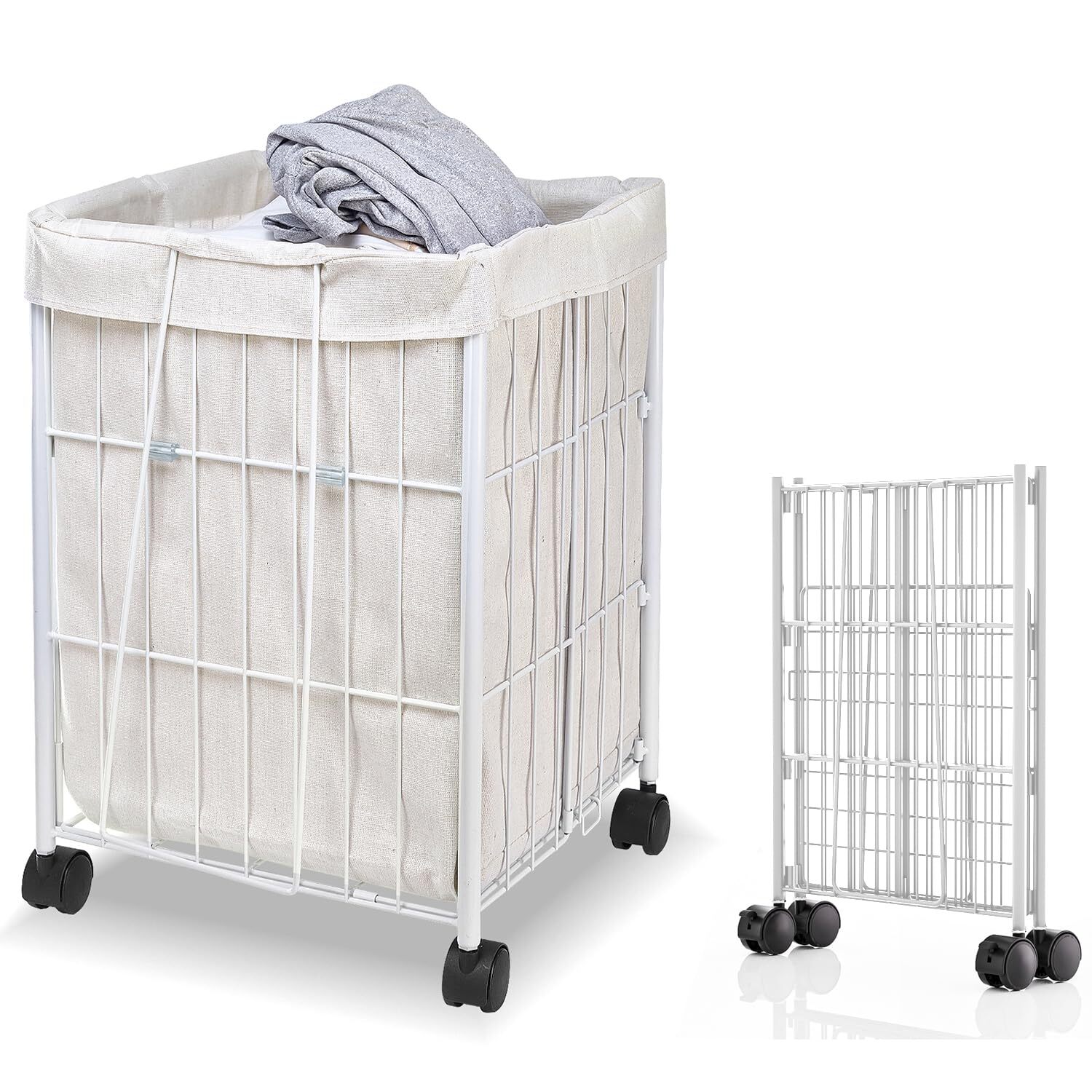 Rolling Laundry Basket with Wheels,Collapsible Laundry Hamper with Handle for...