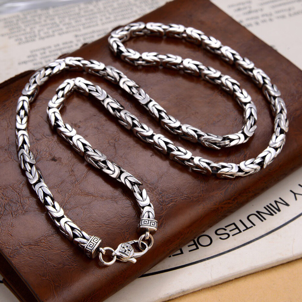 Real 925 Sterling Silver 5mm Byzantine Link Chain Necklace
