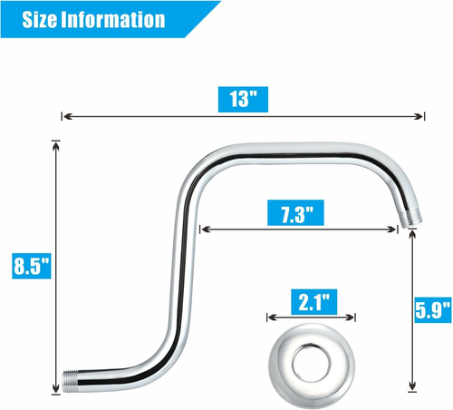 13 Inch Shower Head Extension Arm with Flange, S Shaped Shower head Riser Pipe - Picture 5 of 12