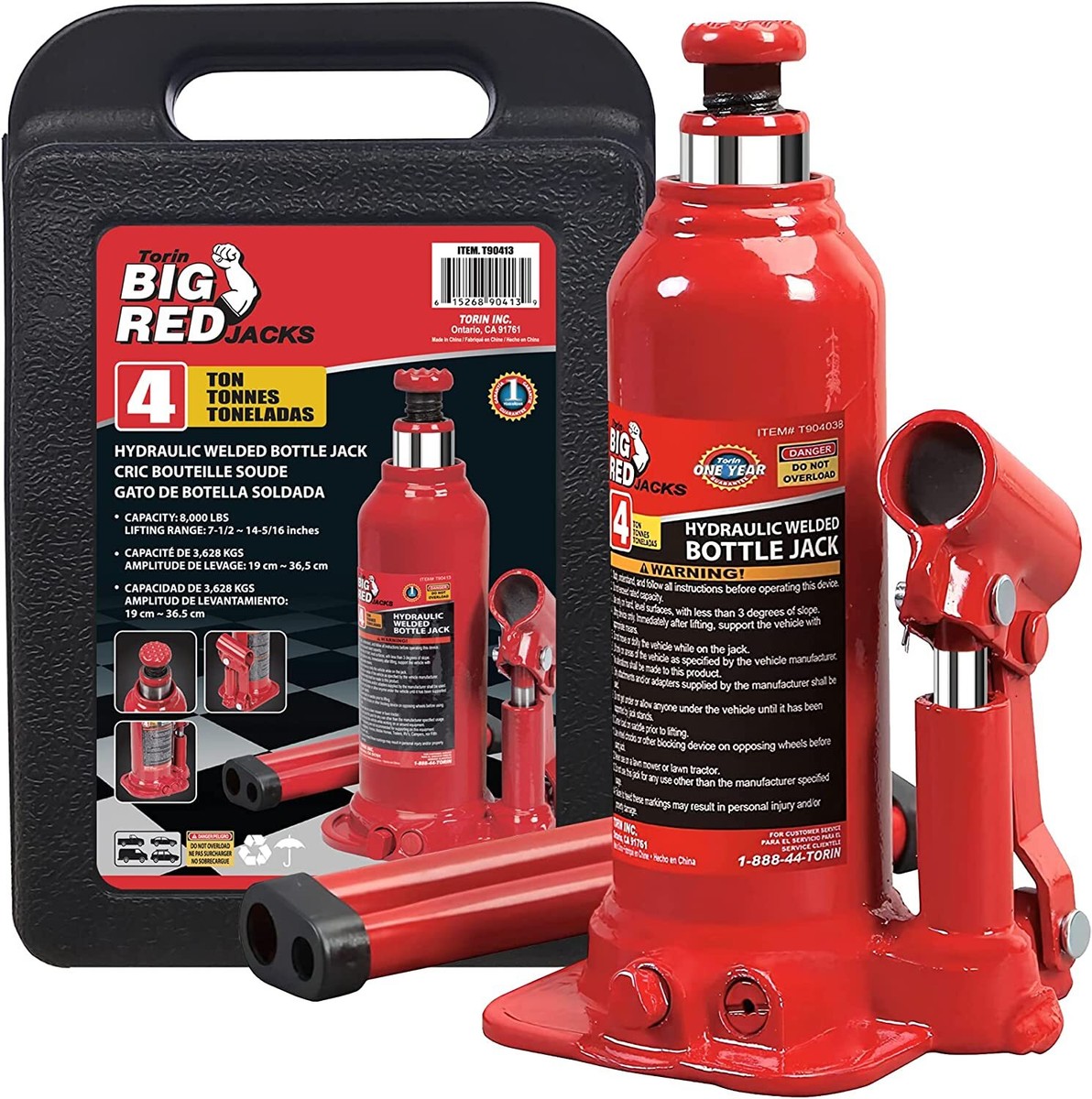 Big Red Torin T90413 Hydraulic Bottle Jack with Carrying Case, 4