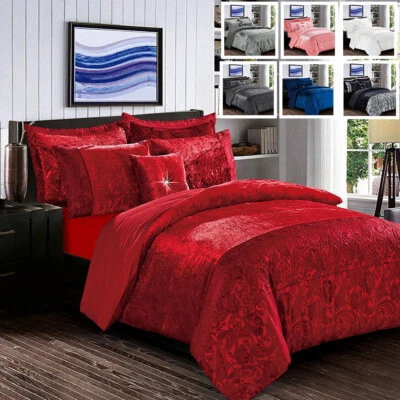 Luxury Crushed Velvet Duvet Quilt Cover Bedding Set with Pillowcases Double King