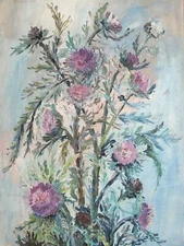 Antique oil painting canvas still life with flowers