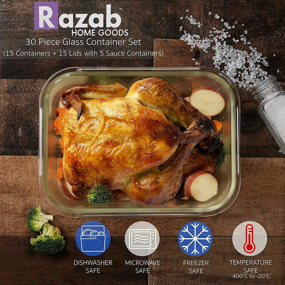 Razab Set of 35 PC Glass and Plastic Food Storage Containers with Airtight Lids - Image 3 of 4
