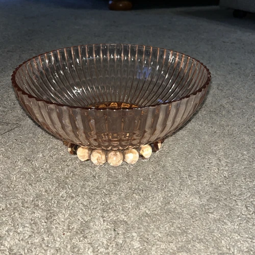 Vintage Anchor Hocking Footed Pink Depression Ribbed Salad Bowl