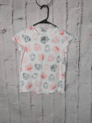 Kenzo Girls Size 10 White Logo All Over Cotton T Shirt Tee