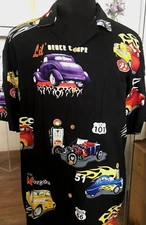 PARADISE FOUND Men's sz L-XL Lil DEUCE COUPE Vint Rayon Print Hawaiian Shirt