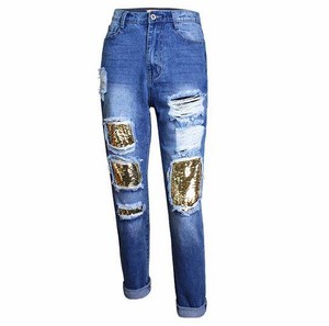 sequin ripped jeans