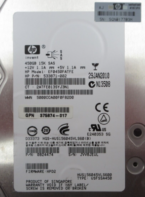 HP 450GB 3 5" SAS 3GB/s 15K 16MB 4ms Dual Port Hot-Plug HDD In Caddy 454274 001 58325 P - Foto 3