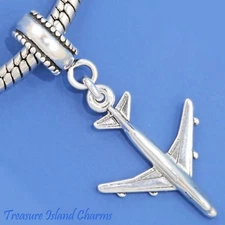 Jet Plane Airplane 925 Solid Sterling Silver European Dangle Bead Charm Euro