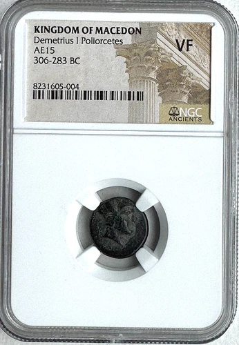 KINGDOM OF MACEDON - DEMETRIUS I POLIORCETES 306-283BC AE 15  NGC VF - FREE SHIP