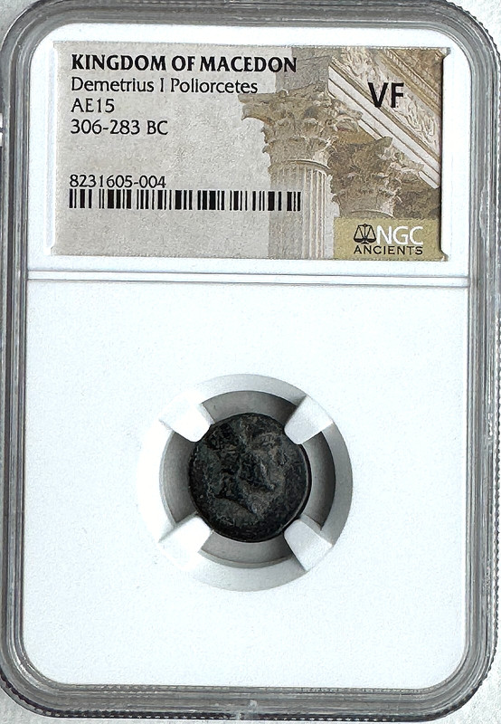 KINGDOM OF MACEDON - DEMETRIUS I POLIORCETES 306-283BC AE 15  NGC VF - FREE SHIP