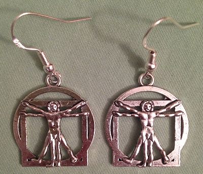 DA VINCI'S VITRUVIAN MAN EARRINGS - Pewter w/Sterling Silver Ear Wires LEONARDO