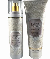 Bath Body Works ALWAYS & FOREVER Mist Spray & Cream 8oz White Rose scent 2pc Set
