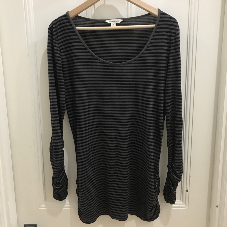 Colorado Ladies Lightweight Jersey Long Sleeve Tee Top Black/Grey Stripe Size M