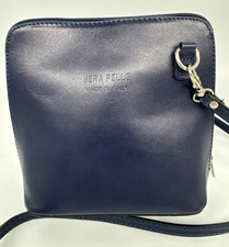 Vera Pelle Small Leather Crossbody Classic Navy Messenger Bag Made In Italy