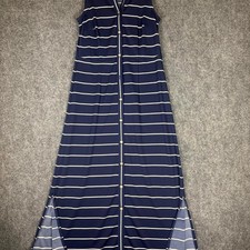 Talbots Womens Navy Blue White Horizontal Stripe Button Front Maxi Dress SP Sm