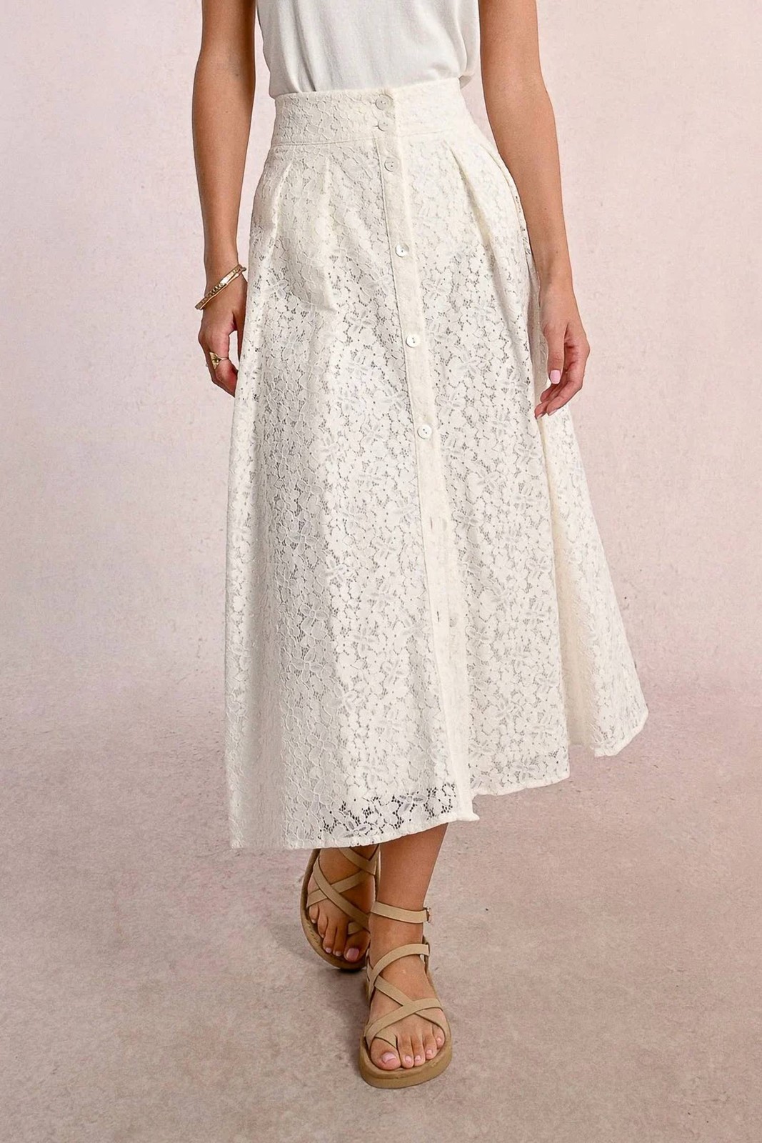 Molly Bracken Lacey Midi Skirt White