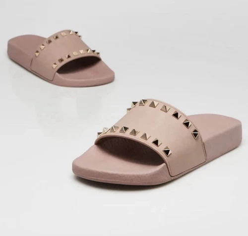 Sandali Valentino Garavani nudi poudre Rockstud gomma slide taglia 37 EU