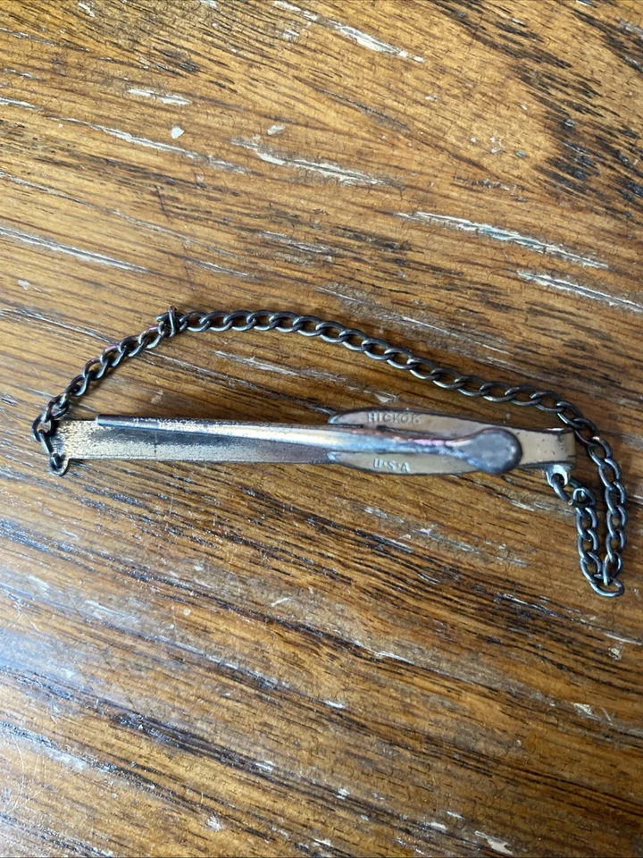 Clip de barra de corbata de plata esterlina vintage HICKOK con cadena hecho en Estados Unidos aprox. 2 3/8" Foto 3 de 4