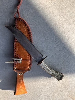 Ken Richardson KRK-1411 Slim Bowie Knife 16'' 1085 Steel Blade, Elk Handle