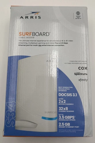 ARRIS - SURFboard S34 32 x 8 DOCSIS 3.1 Multi-Gig Cable Modem with 2.5 Gbps