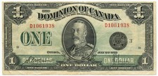 1 DOLLAR DOMINION OF CANADA REGULAR ISSUE PORTRAIT KING GEORGE V 02/07/1923 BB