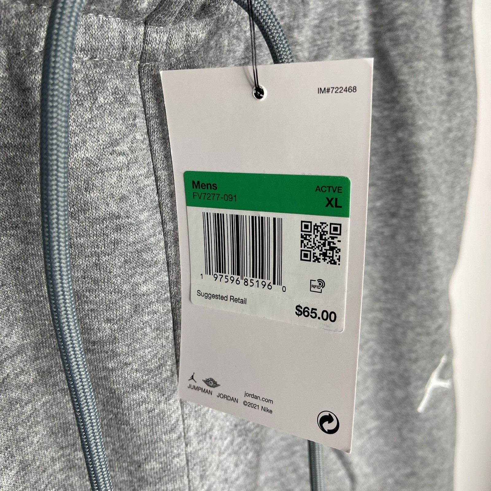 Nike Air Jordan Brooklyn Fleece Sweatpants Carbon Heather/White Men's Size XL thumbnail 6