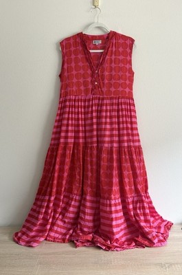 HANDPRINT DREAM APPAREL PINK DOT MIDI TIERED DRESS SZ S