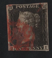 GREAT BRITAIN USED, FINE-VERY FINE, PENNY BLACK-1ST STAMP! SC# 1