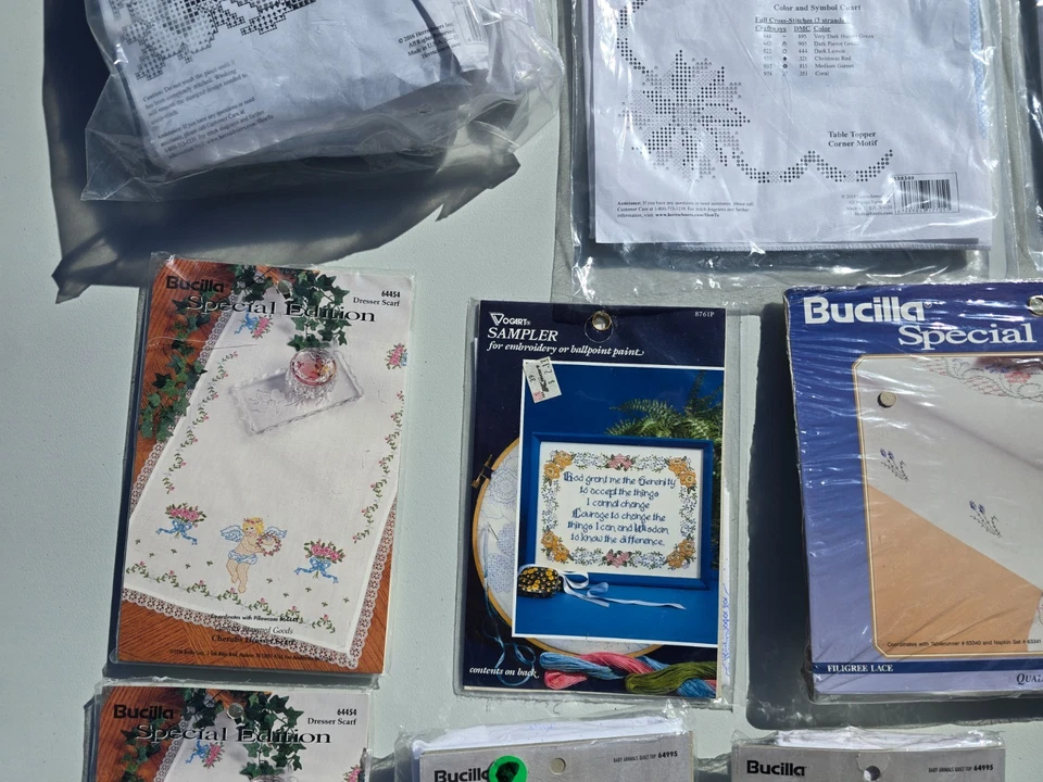 Lot of 12 Bucilla Herrschners Linens Cross Stitch Fabric Kits Tablecloth PIllows - Image 4 of 4