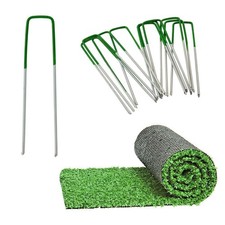 100x Artificial Grass Pins Green Galvanised Metal U Pegs Membrane Fabric Staple