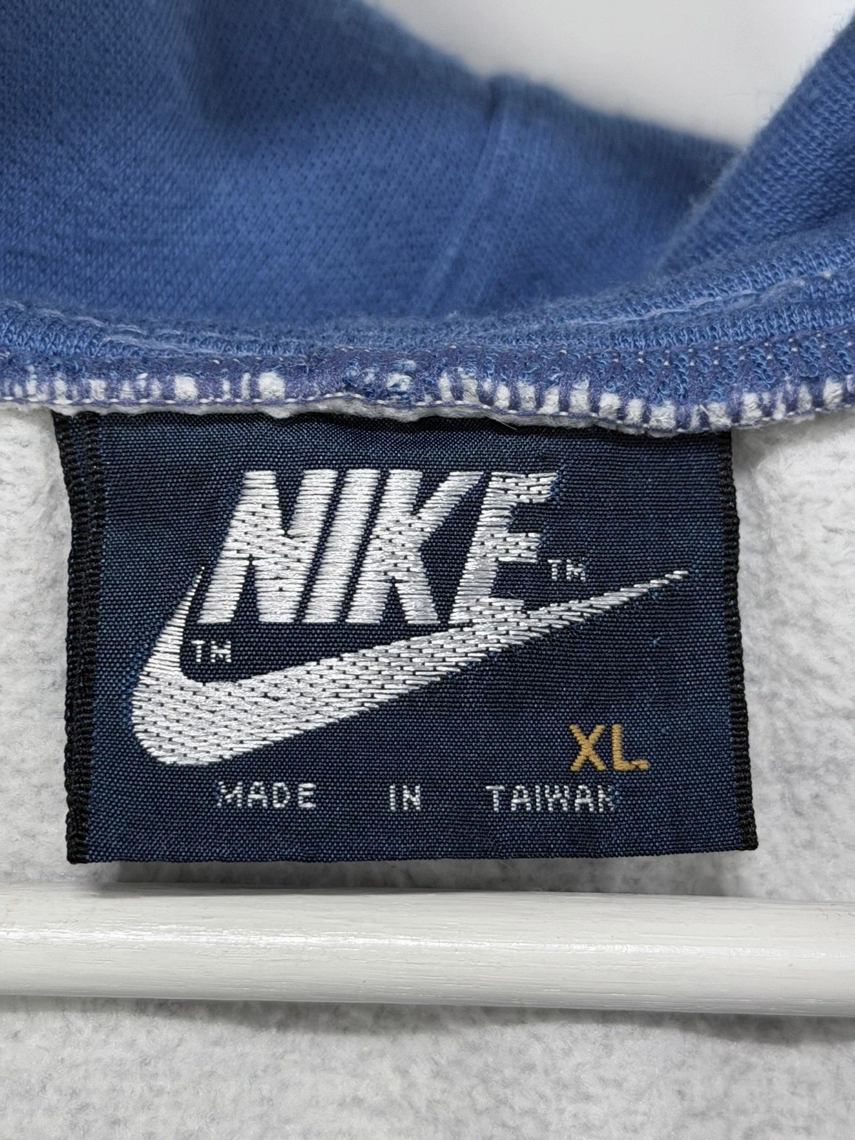 Vintage 80s Nike Blue Tag Full Zip Hoodie | Heather Grey w/ Blue Striped Sleeves - product detail image 3