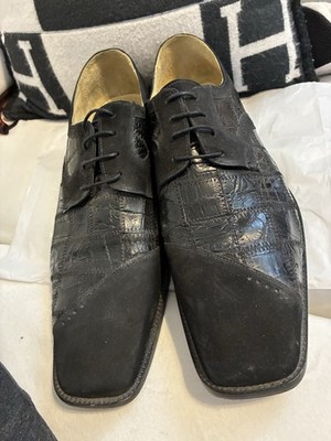 Steve Harvey Black Genuine Crocodile & Suede Leather Dress Shoes SZ 13