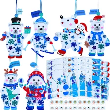 24 Sets Polar Bear Ornament Kits, DIY Foam Stickers, Kids Classroom Party Favors