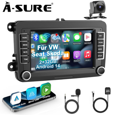 2+32G Android 14 AutoRadio Carplay +Kam für VW GOLF 5 6 Tiguan Touran Polo Caddy